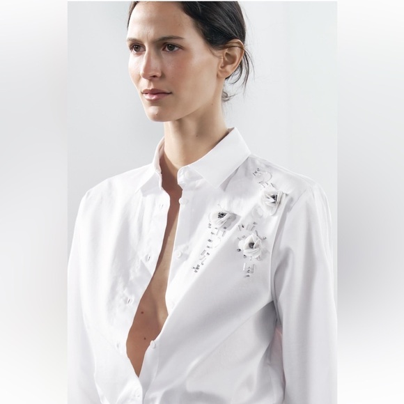 New ZARA Jewel Flower Shirt ZW Collection - Picture 1 of 8